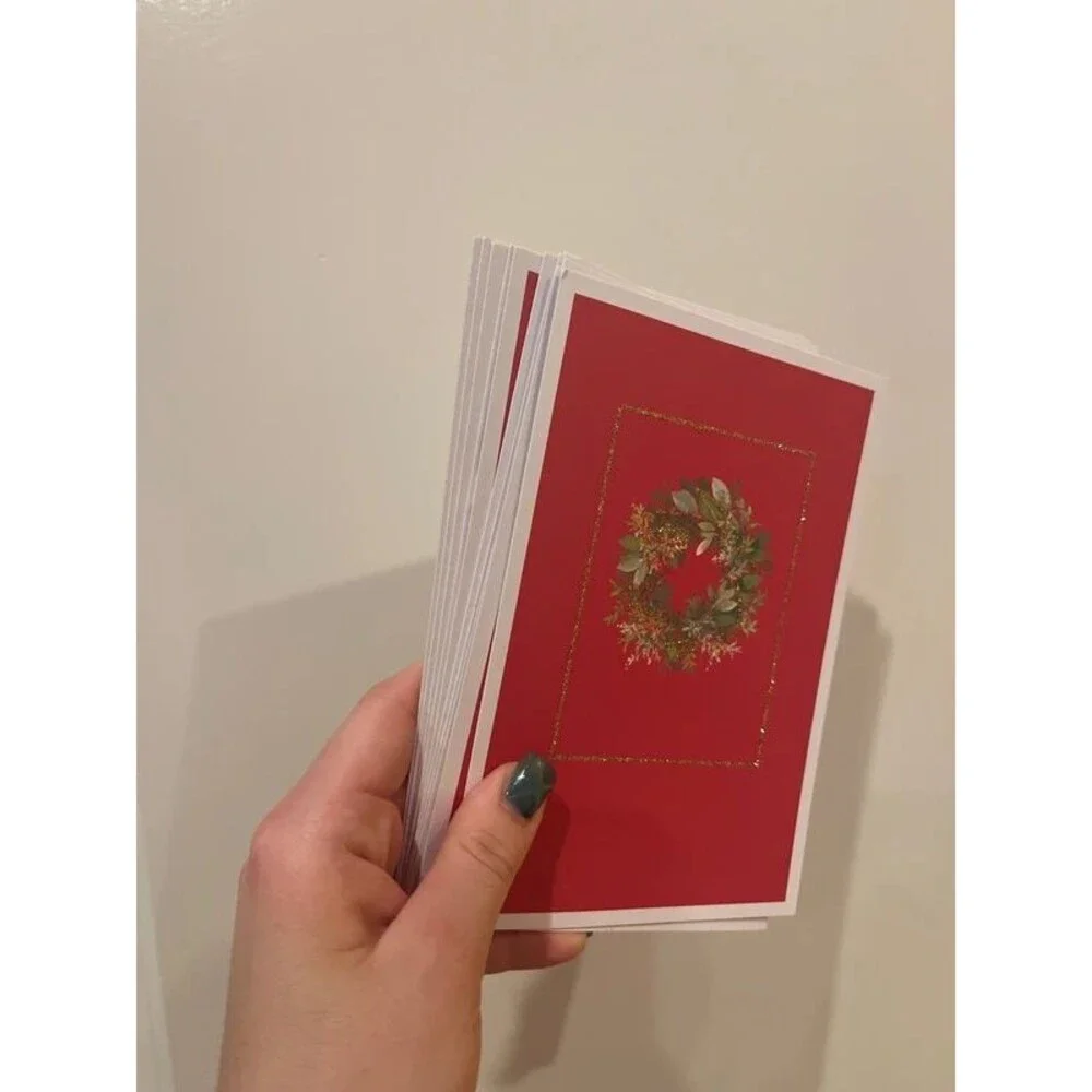 Set of Red Wreath Christmas Cards